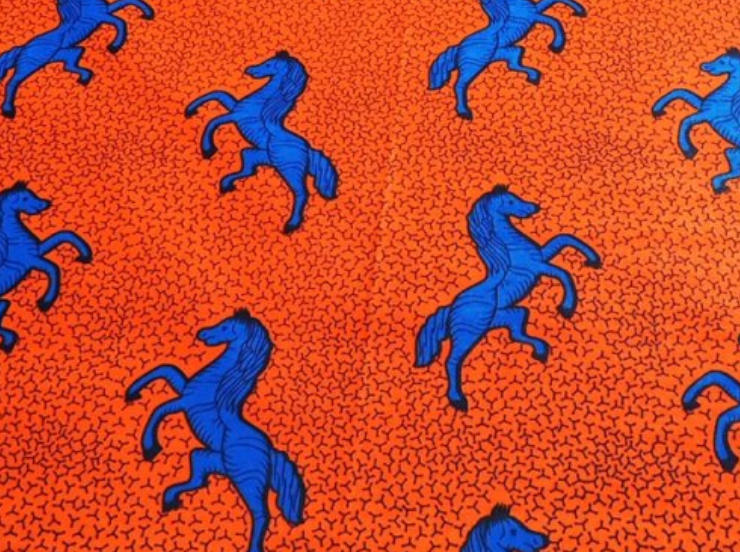 アフリカ布〈90cm単位〉NAT-007 朱（オレンジ）✖️青馬柄